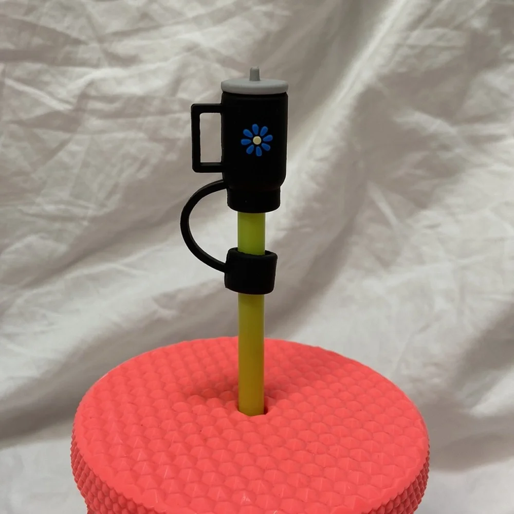 SHEIN 2 silicone straw cover cap for Stanley Cup. Pink & black straw toppers. - Picture 9 of 16